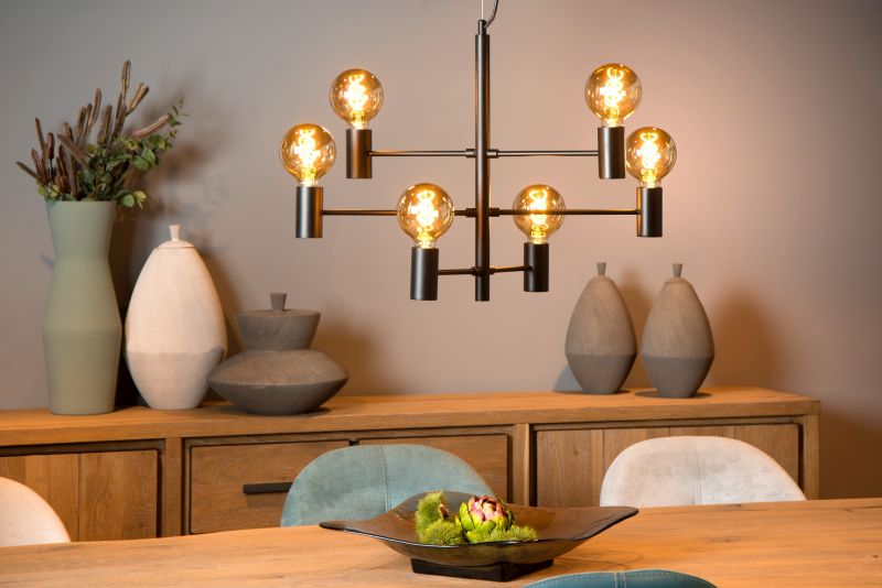 Lucide LEANNE - Závesné svietidlo - 6xE27 - Čierne